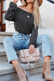 Ribbed Knit Off-Shoulder Balloon Sleeve Top