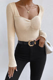 Square Neck Ruched Textured Knit Top