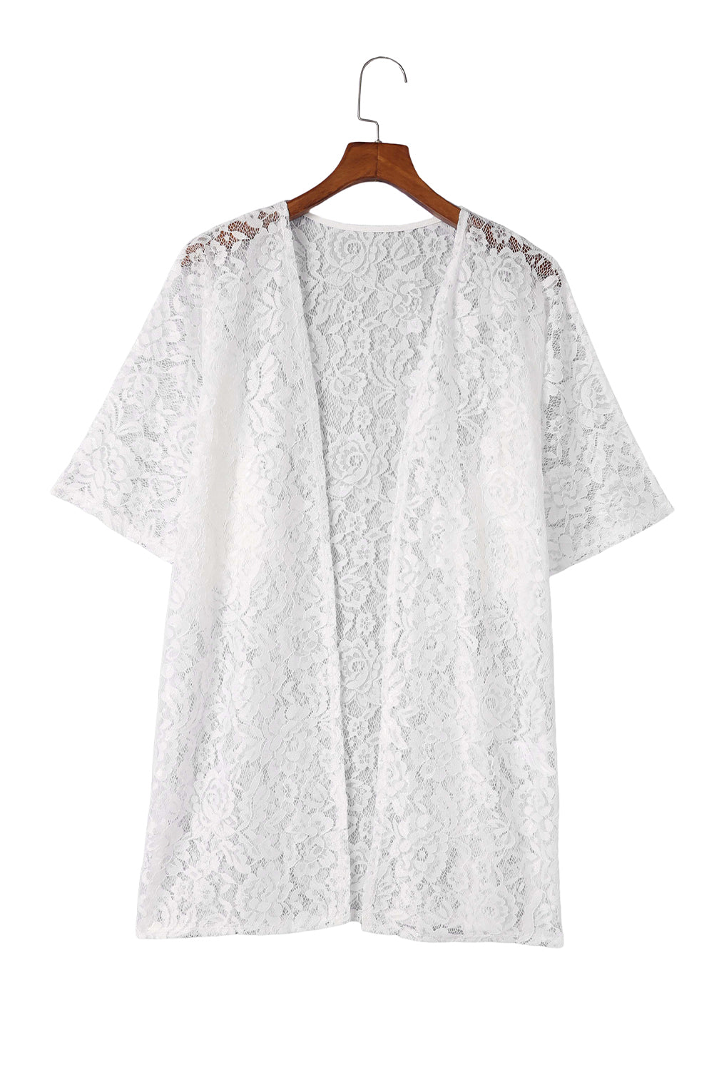 Floral Lace Crochet Short Sleeve Open Front Kimono