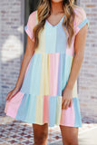 Stripe Color Block Ruffled T-shirt Dress