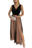 Polka Dot Mesh Overlay Sleeveless Maxi Dress