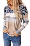 Leopard Color Block V Neck Top