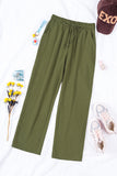 Drawstring Elastic Waist Pockets Long Straight Legs Pants