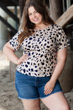 Khaki Leopard Print Twist Open Back Plus Size Top