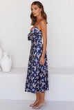 Floral Print Bust Knot Long Dress with Slit