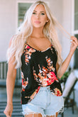 Floral Print Adjustable Spaghetti Strap V Neck Tank Top