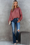 Frilled Neck Ruffled Long Sleeve Blouse