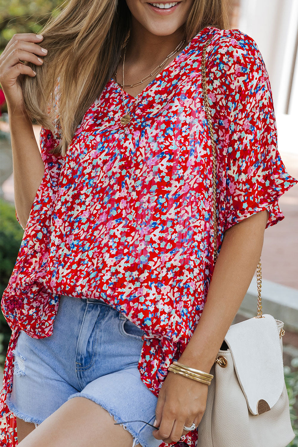 Abstract Floral Print Oversize Tunic Top