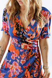 Wrapped Tie-dye Print Ruffled Dress