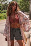 Boho Print Billowy Longline Kimono