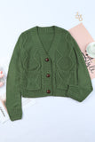 Front Pockets Buttons Textured Cardigan