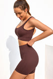 2pcs Solid Color Ribbed Knit Yoga Set