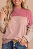 Black Color Block Long Sleeve Ribbed Loose Top