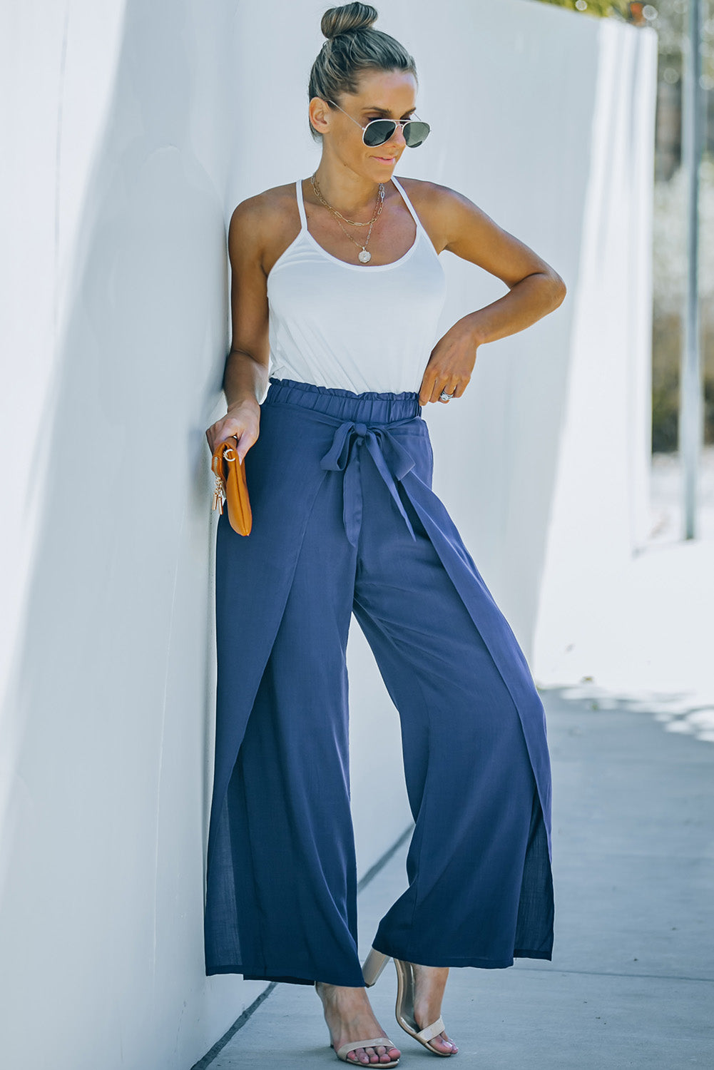 Wrap Wide Leg Pants with Tie