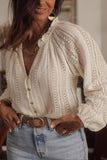 V-Neck Long Sleeve Button Up Lace Shirt