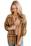 Drop Shoulder Rounded Hem Plaid Pattern Shirt