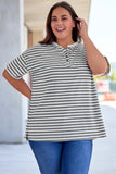 Plus Size Striped Short Sleeve Henley Tee