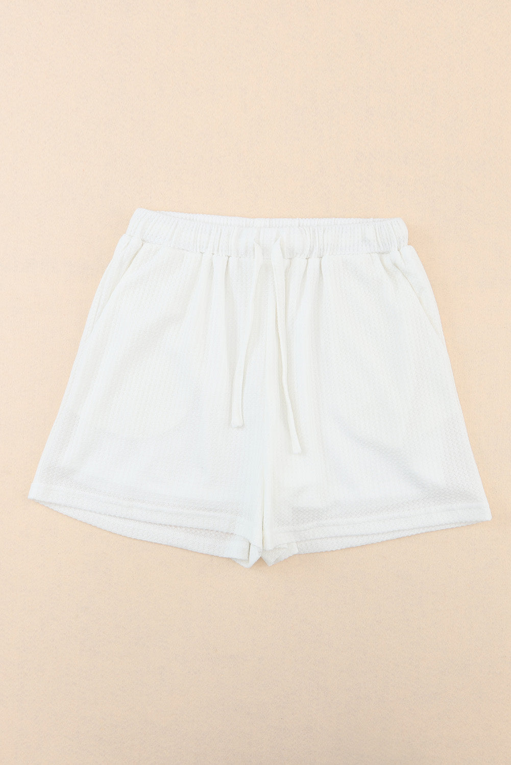 Short décontracté à lacets et jambes larges en tricot gaufré blanc