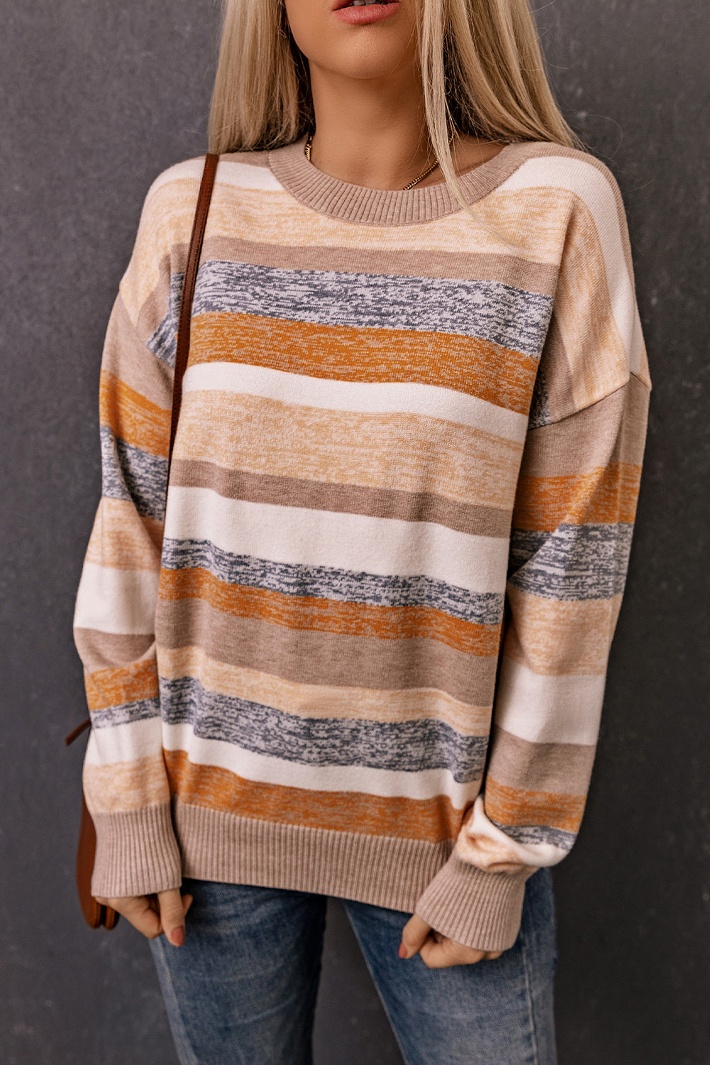 Striped Crew Neck Knitted Pullover Sweater