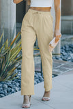 Drawstring Elastic Waist Pockets Long Straight Legs Pants