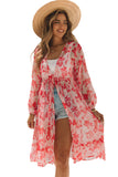 Sweet Floral Print Frill Hem Puff Sleeve Cover Up