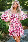 Ruffle Tiered High Waist Puff Sleeve Floral Dress