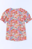 T-shirt floral coupe slim à manches courtes rouge