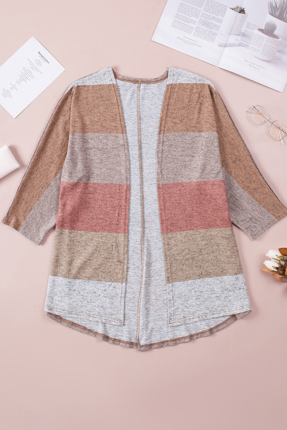 Plus Size Colorblock Knit Cardigan