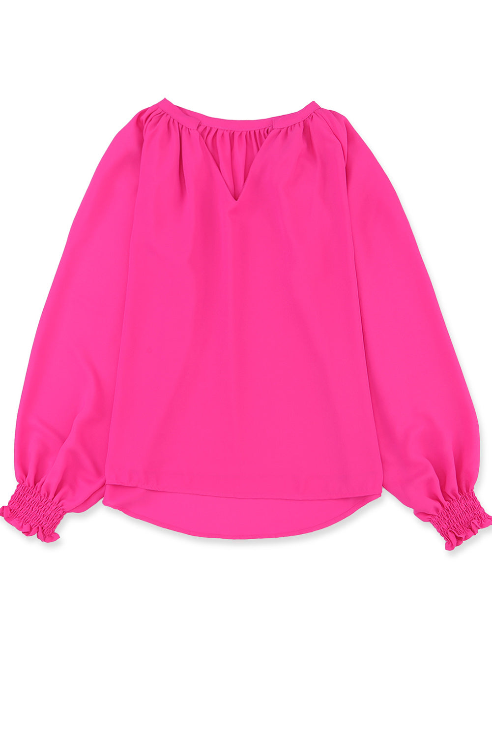 Purple Pleated V Neck Puffy Sleeve Blouse