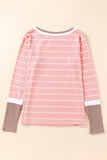 Extend Color Block Cuffs Rib Knit Striped Pullover