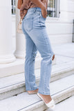 Light Blue Distressed Holes Straight Jeans