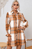 Robe chemise ample boutonnée à carreaux western kaki