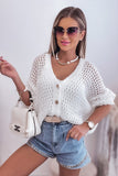 Cardigan pull blanc à manches dolman en tricot évidé