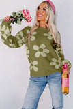 Cypress Big Flower Knit Ribbed Trim Sweater