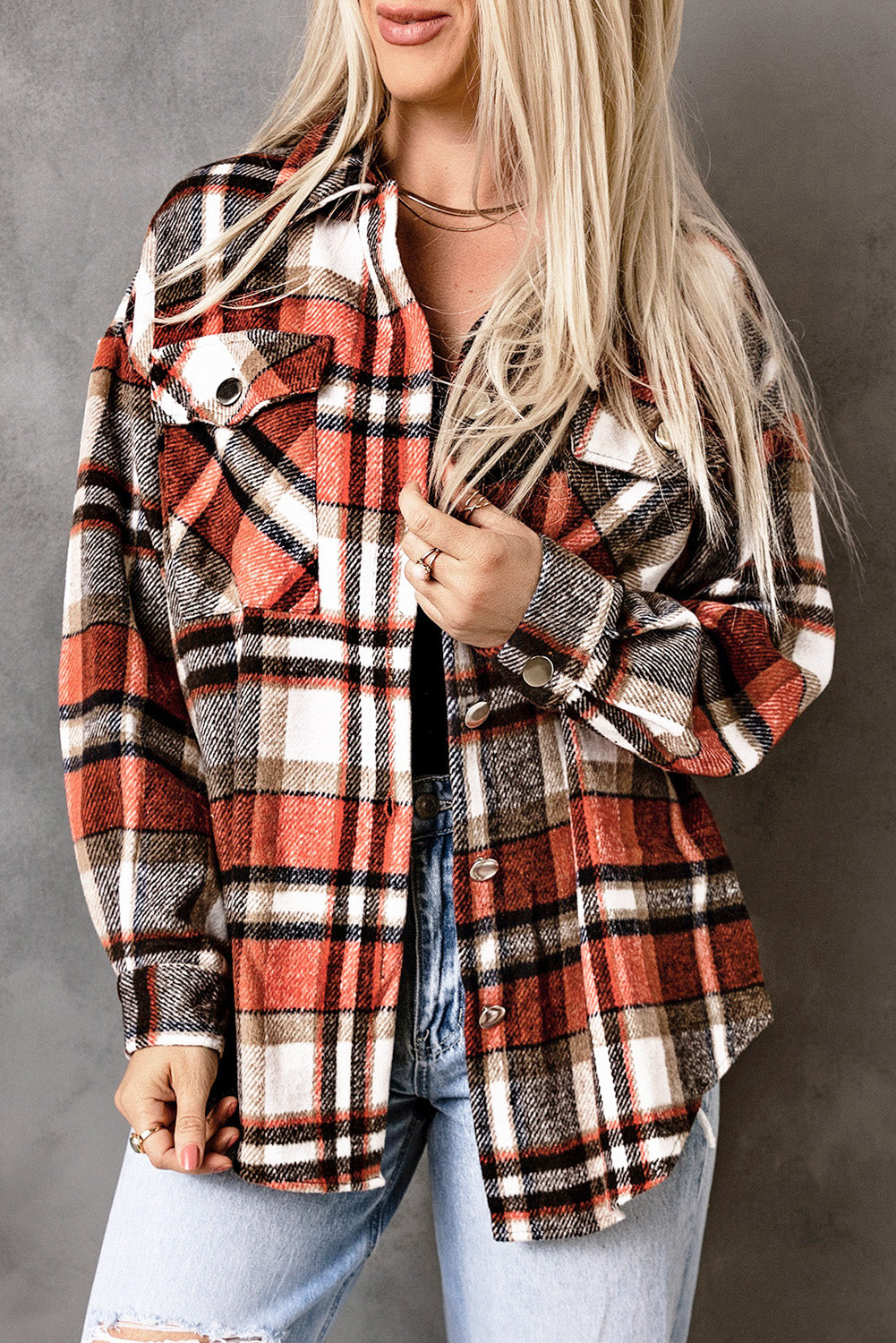 Chest Pockets Flannel Plaid Shacket