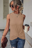 Khaki Rib Knit Cut-out Front Twist Tank Top