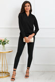 Solid Wrap V Neck Long Sleeve Top