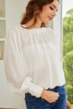 Padded Shoulder Buttoned Cuffs Pleated Loose Blouse