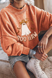 Sweat-shirt orange à manches tombantes imprimé BOO HAW Ghost Halloween