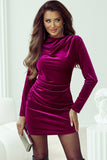 Pitaya Pink Velvet Mock Neck Ruched Long Sleeve Bodycon Dress