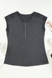 Zip Neck Lace Splicing Tee