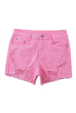 Solid Color Distressed Denim Shorts