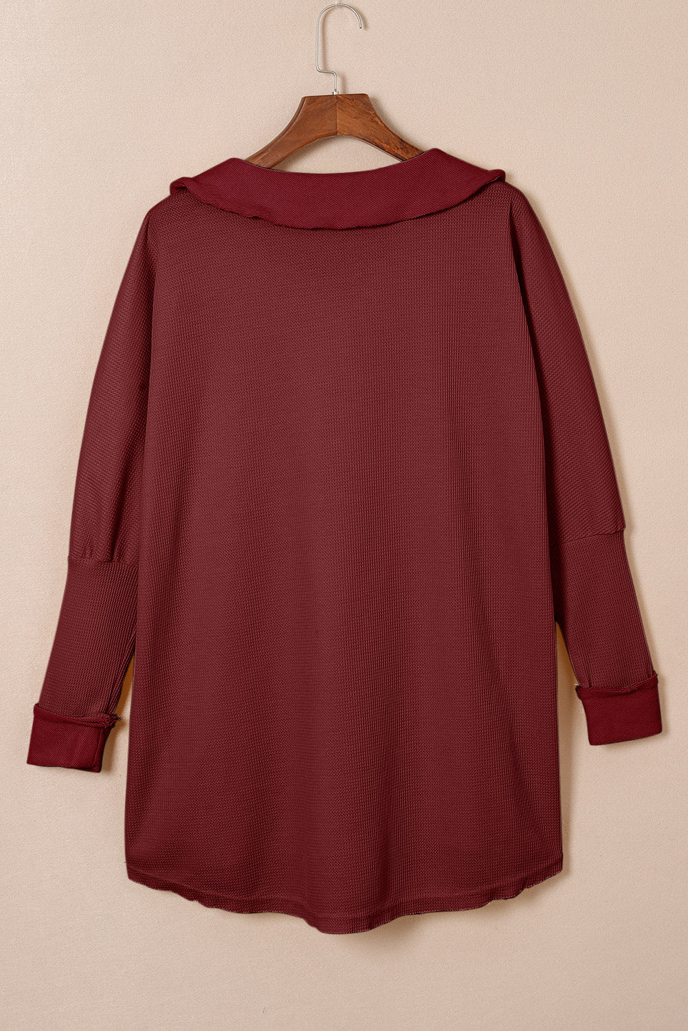 Brown Waffle Knit Buttoned Long Sleeve Top