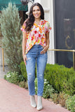 Boho Floral Print V Neck Short Sleeves Top