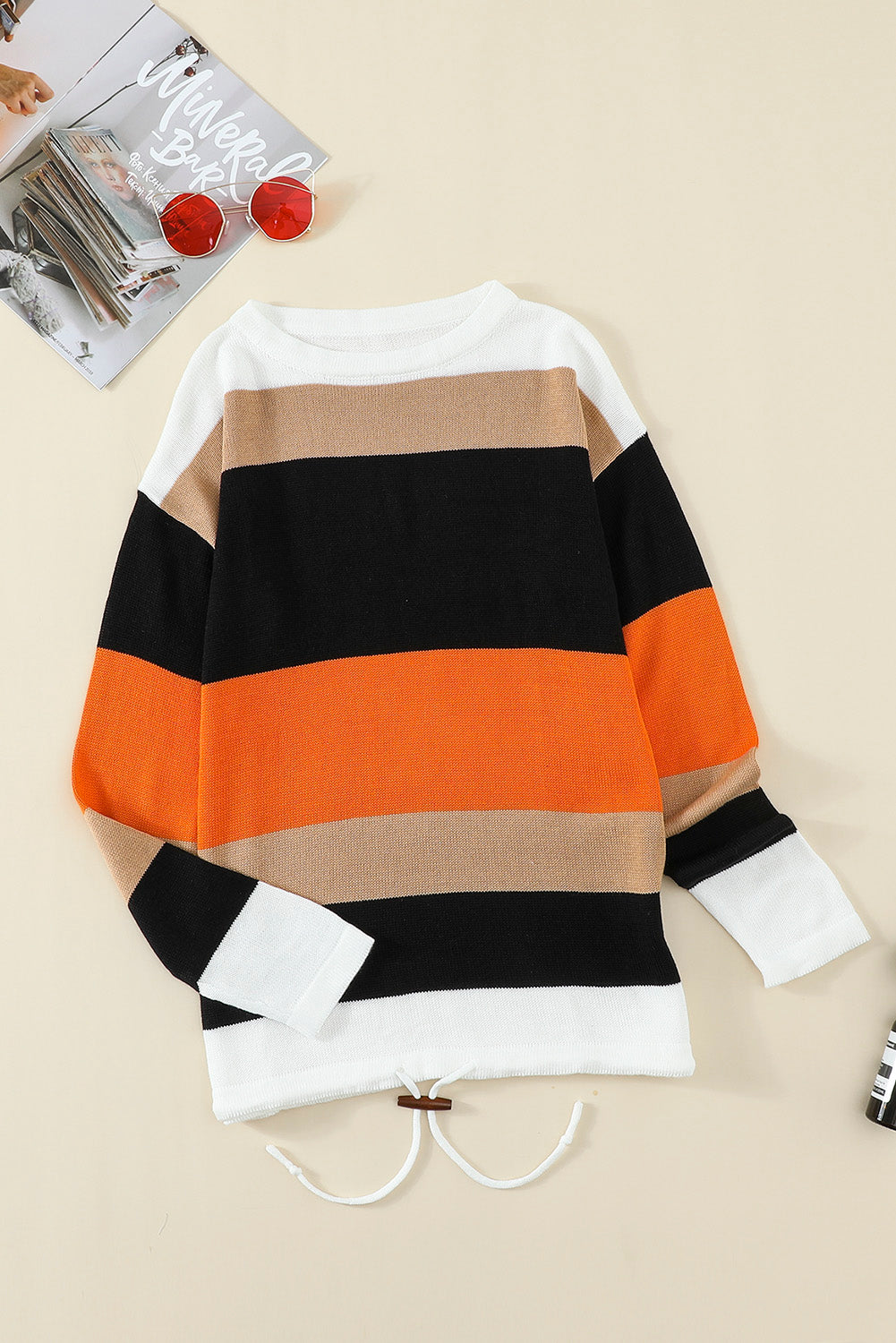 Pull en maille color block orange