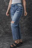 Sky Blue Open Knee Cutout Straight Leg Jeans