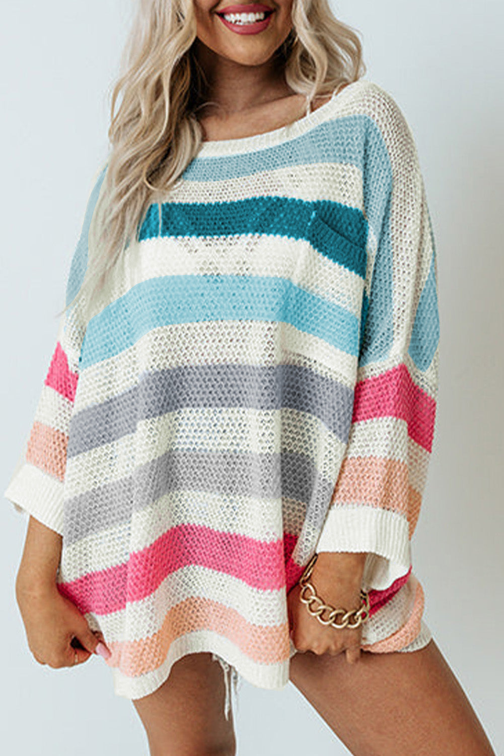 Striped Knit Top with Chest Pocket