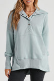 Turquoise Batwing Sleeve Pocketed Henley Hoodie