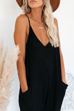 Textured Sleeveless V-Neck Pocketed Casual Jumpsuit