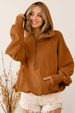 Ribbed Trim Kangaroo Pocket Zipped Hoodie